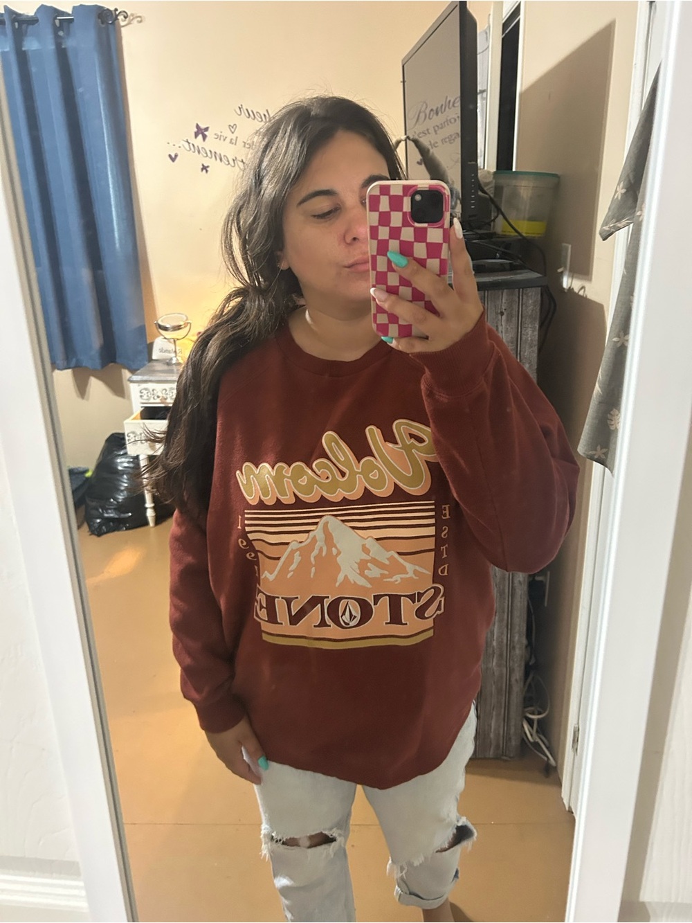 Volcom Rust Crewneck Sweatshirt with Mountain Graphic